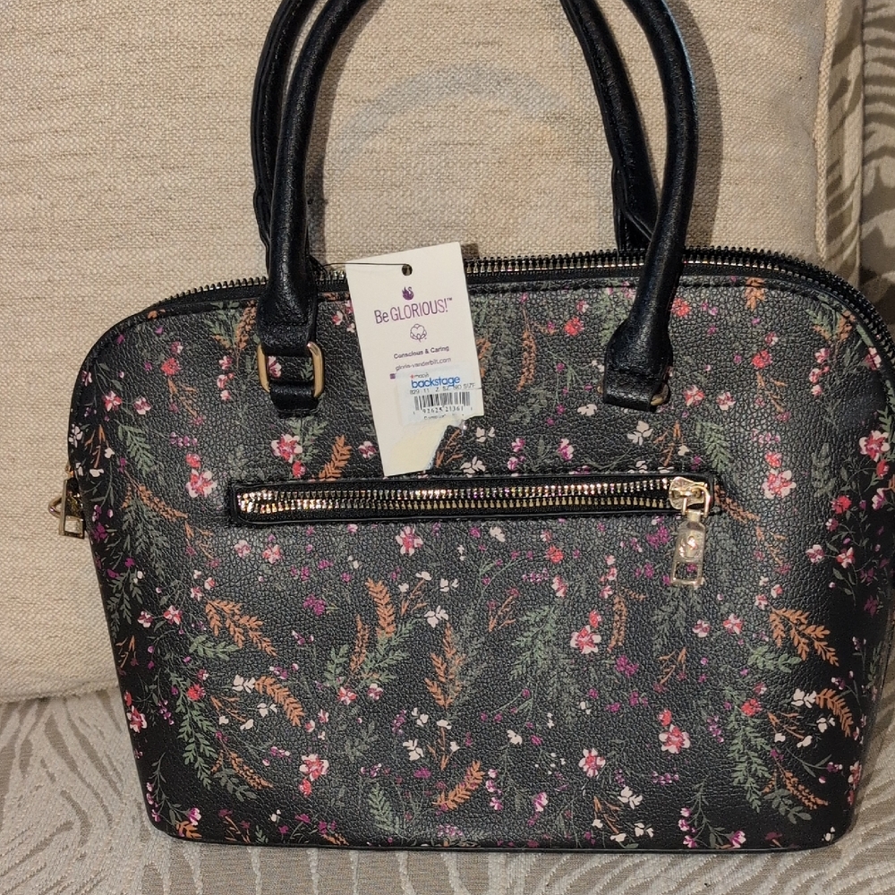 Gloria Vanderbilt Black Floral Satchel
